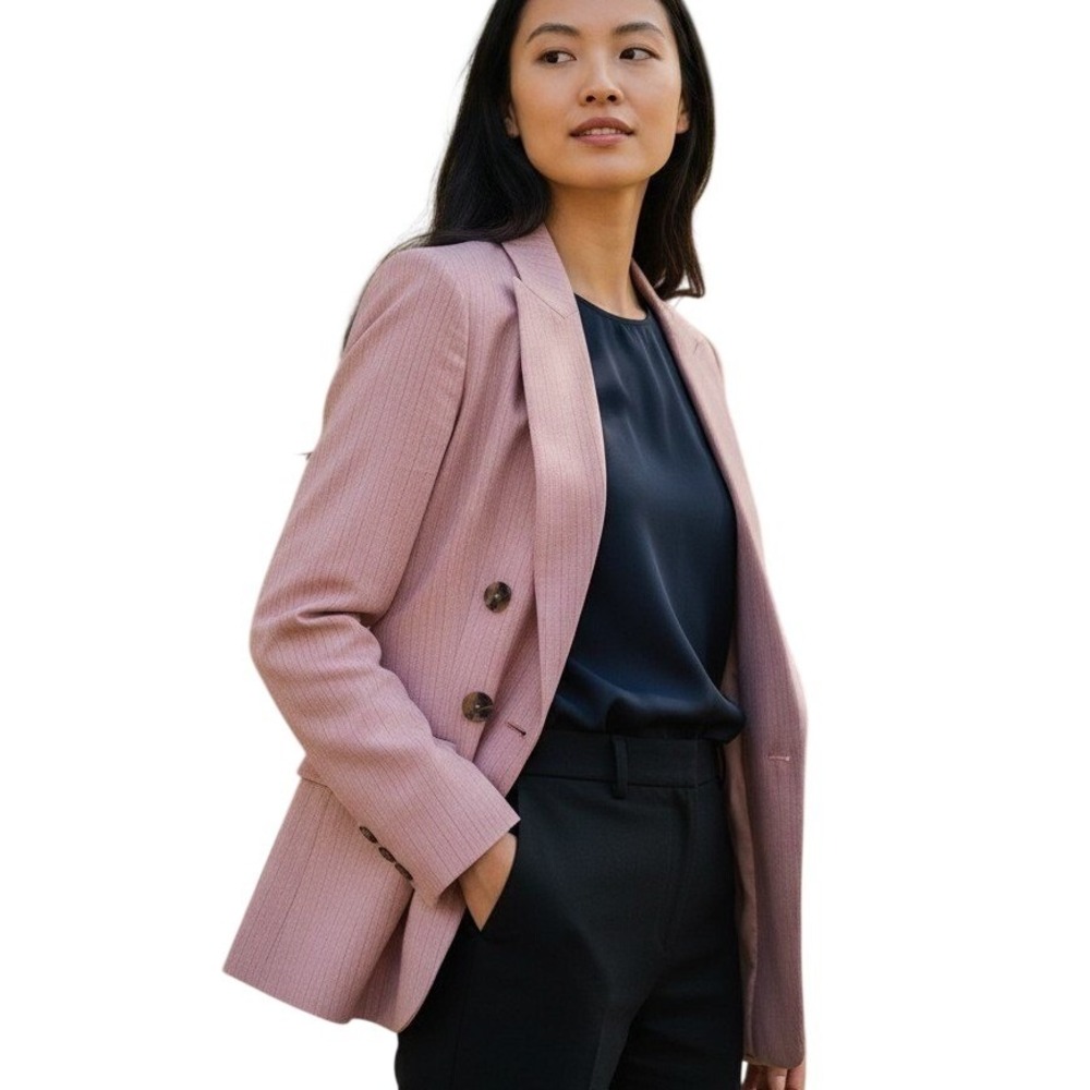Pinko‎ Pink Pinstripe Double Breasted Blazer Jacket Peaked Lapel Women Size S